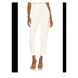 Paige Pleated Carrot Leg Exposed Buttonfly Jean in Vanilla Size 32